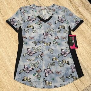 NWT Scrubstar Women's V-Neck Print Scrub Top butterfly size XS